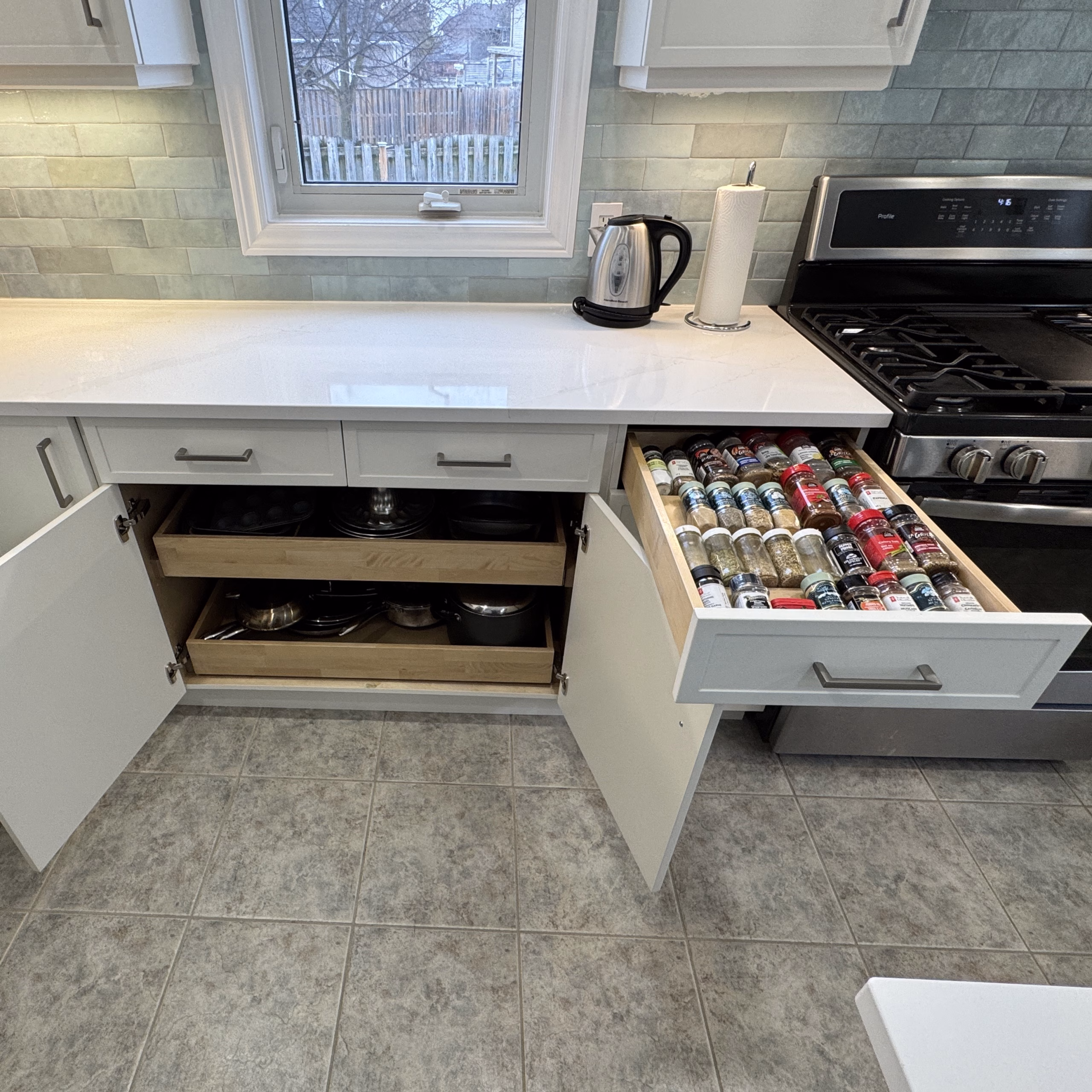 Double Wood Rollouts with Spice Drawer